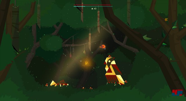 Die Rune für das L befindet sich direkt über den beiden Vogelstatuen im oberen Bereich des Deep-Forest-Levels.